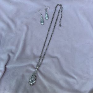 Silver Matinee Necklace w/ Tear Drop Pendant